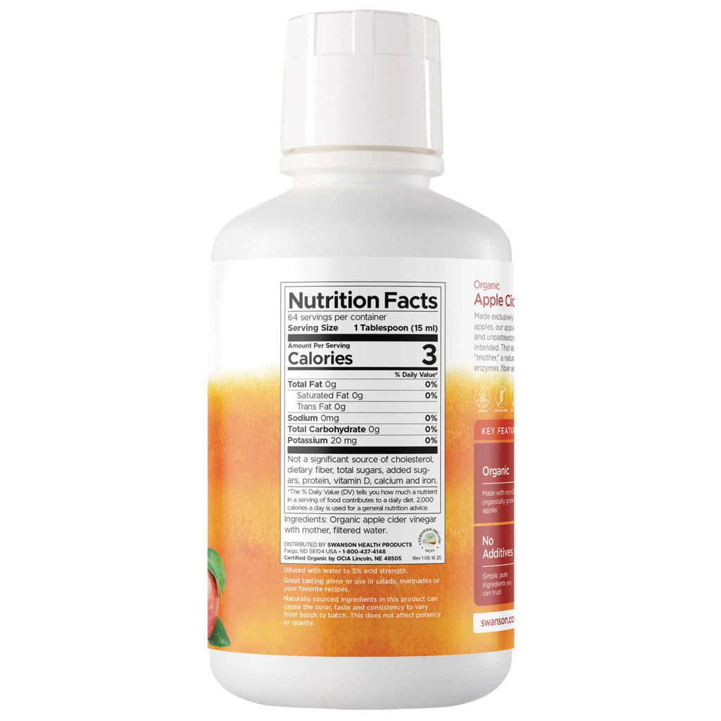SWF198 | Back label with Nutrition Facts for organic apple cider vinegar - Thumbnail