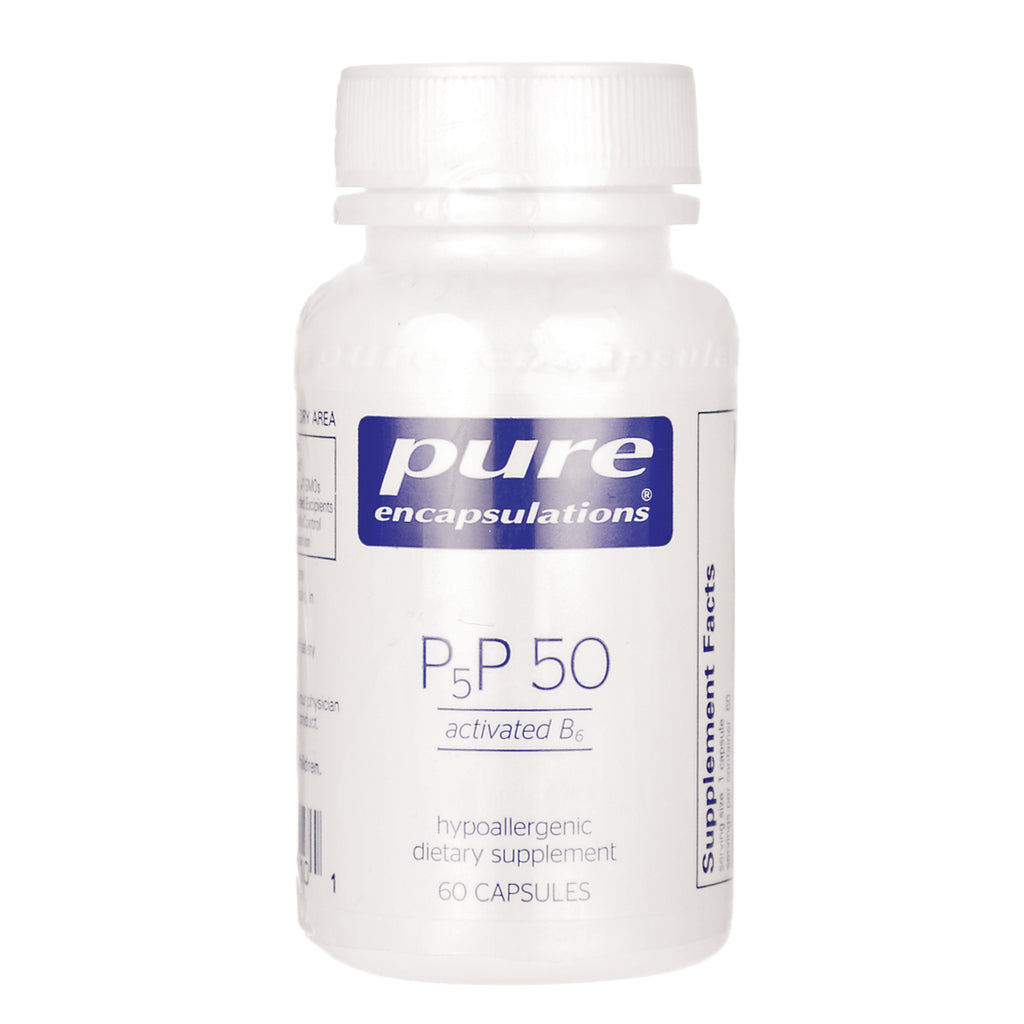 PRN064 | white supplement bottle labeled Pure Encapsulations P5P 50 activated B6 60 capsules - Thumbnail