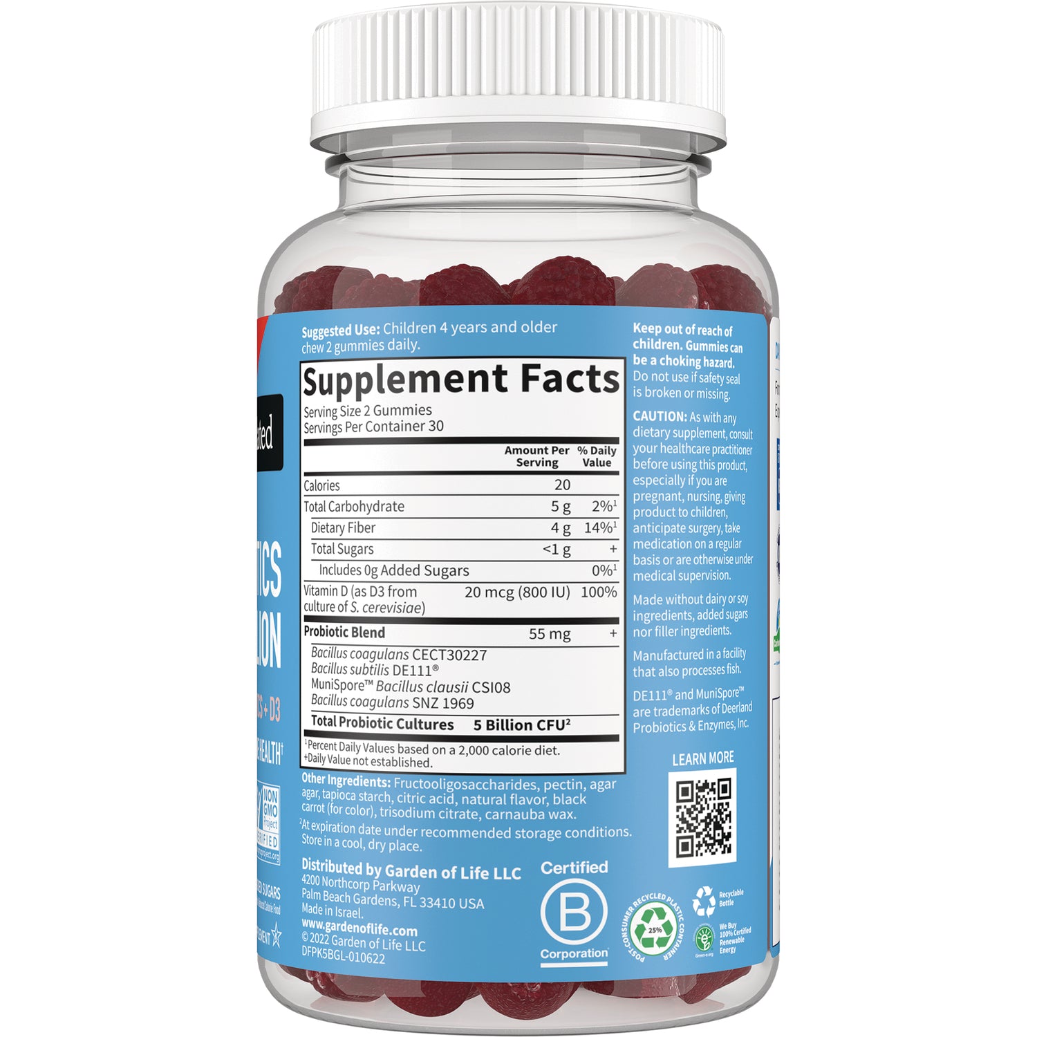 GLF368 | Back of gummy supplement bottle showing Supplement Facts panel, ingredients, and warnings