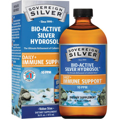 SSL008 | Sovereign Silver Bio-Active Silver Hydrosol, Daily+ Immune Support, 10 PPM, 16 fl oz bottle with box