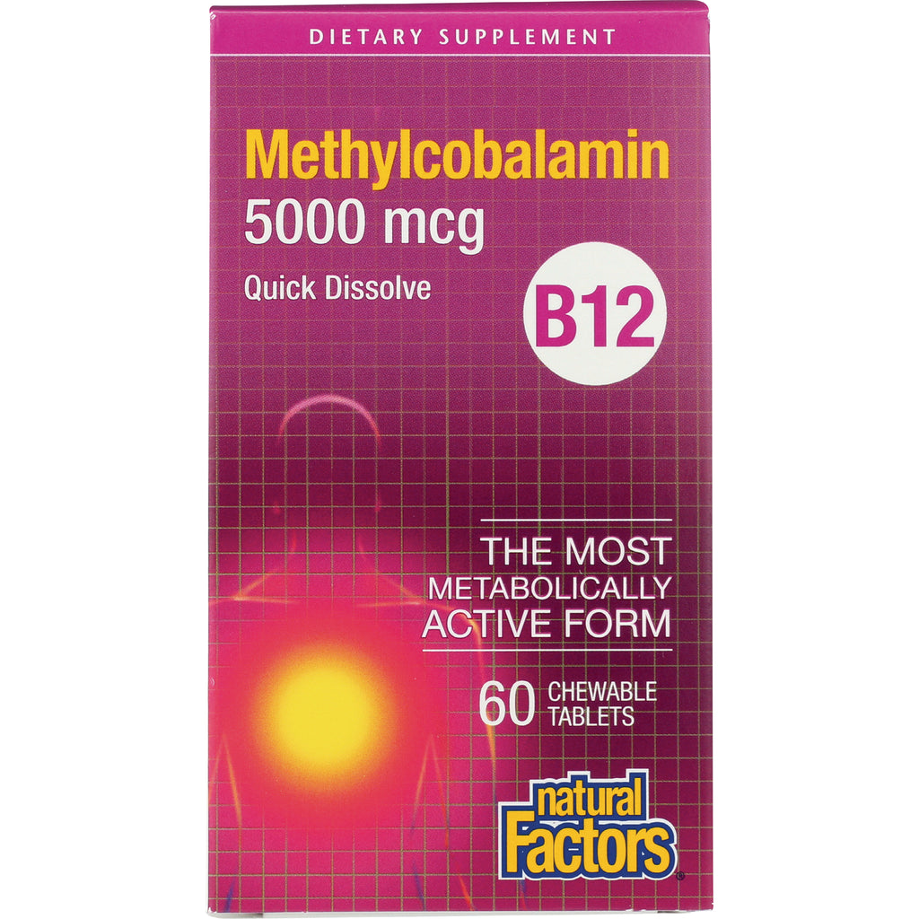 NFC058 | Front of Natural Factors Methylcobalamin B12 5000 mcg quick dissolve box, 60 chewable tablets - Thumbnail