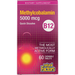NFC058 | Front of Natural Factors Methylcobalamin B12 5000 mcg quick dissolve box, 60 chewable tablets