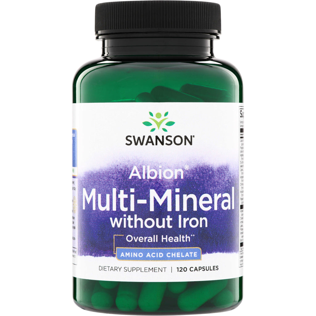 SWU685 | Swanson Albion Multi-Mineral without Iron, amino acid chelate, 120 capsules bottle front - Thumbnail
