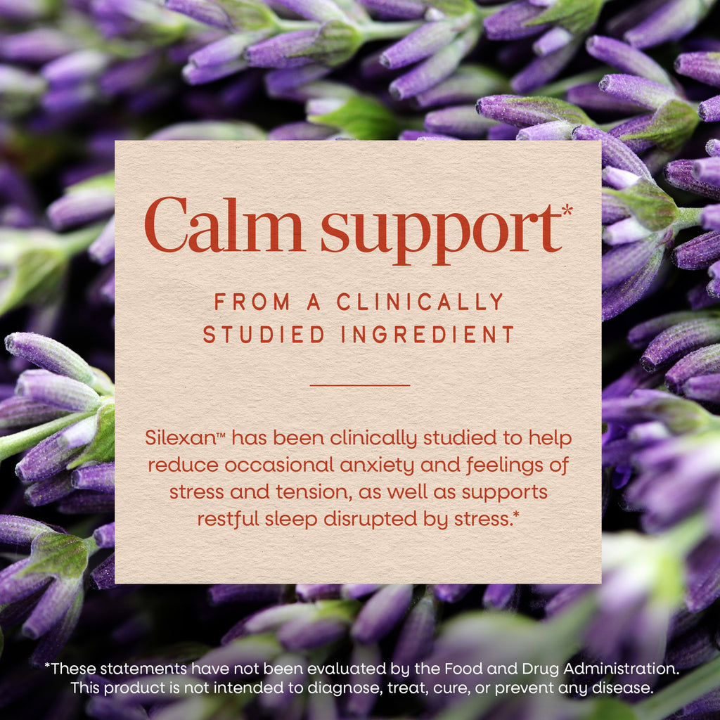 NW819 | Calm support infographic with lavender flowers and text about clinically studied Silexan ingredient - Thumbnail