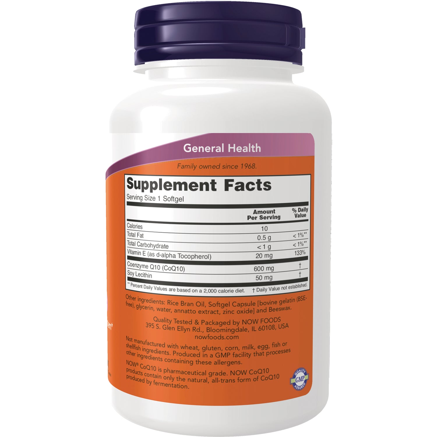 NWF171 | Back of white supplement bottle showing Supplement Facts panel, ingredient list and General Health header