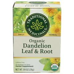 TMD047 | Traditional Medicinals Organic Dandelion Leaf & Root herbal tea box, caffeine free, 16 bags