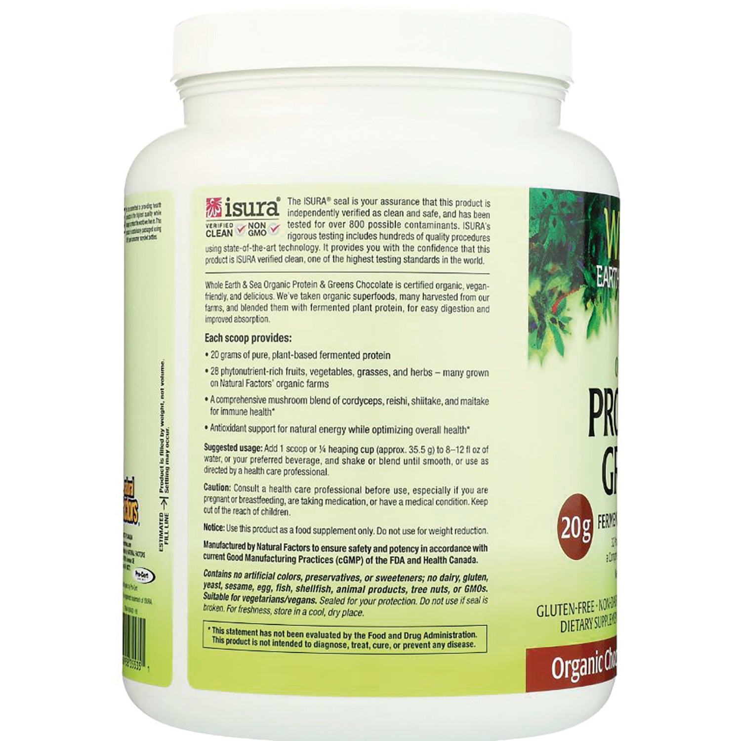 NFC199 | product infographic showing supplement benefits, scoop amount, ingredients and usage on jar side