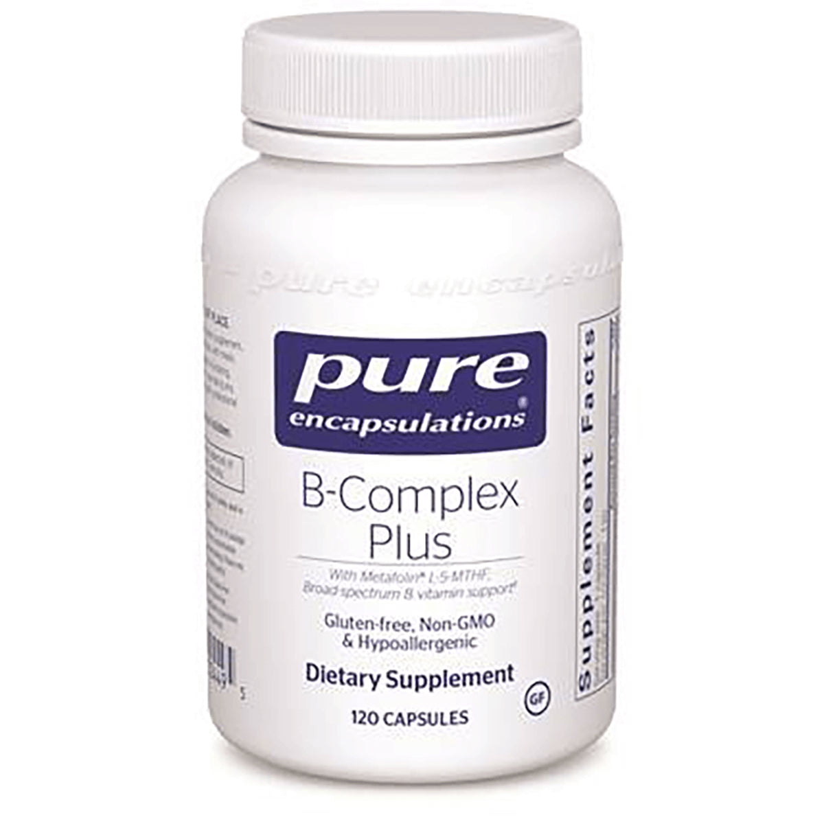 PRN002 | Pure Encapsulations B-Complex Plus white supplement bottle labeled 120 capsules