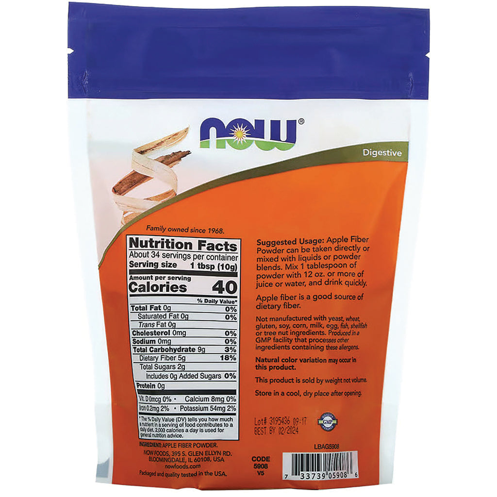 NWF1294 | Back of orange NOW pouch showing Nutrition Facts panel, suggested usage, barcode and product information - Thumbnail