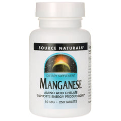 SN596 | Source Naturals Manganese amino acid chelate, 10 mg, 250 tablets