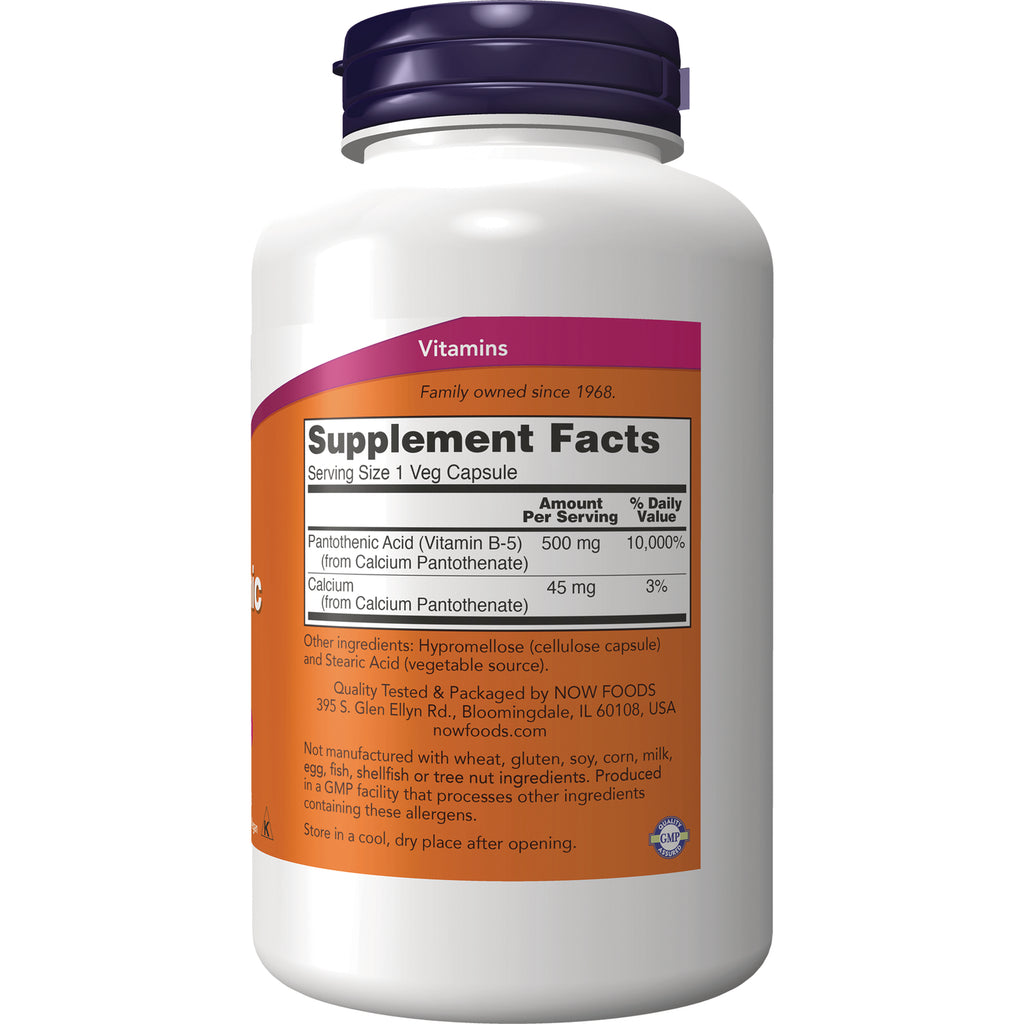 NWF1466 | Back of white supplement bottle showing Supplement Facts panel listing Pantothenic Acid 500 mg and Calcium 45 mg - Thumbnail