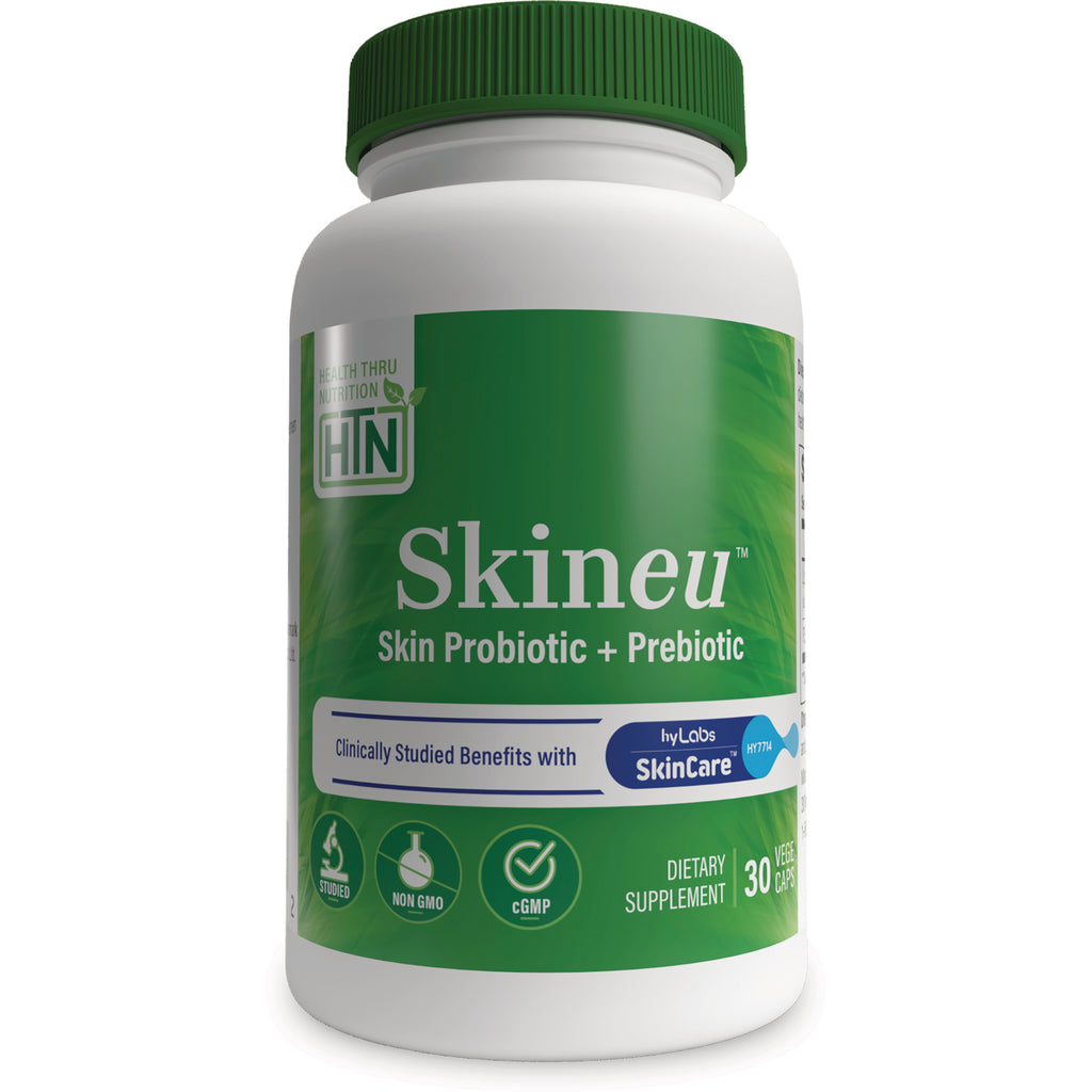 HTN012 | Skineu skin probiotic + prebiotic white bottle with green label, 30 veggie caps dietary supplement - Thumbnail