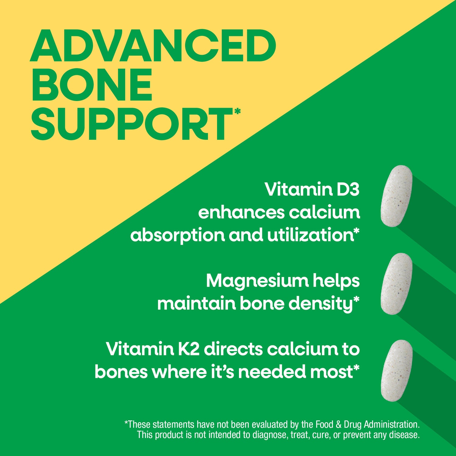 NW816 | Advanced bone support infographic with vitamin D3, magnesium, and vitamin K2 benefits