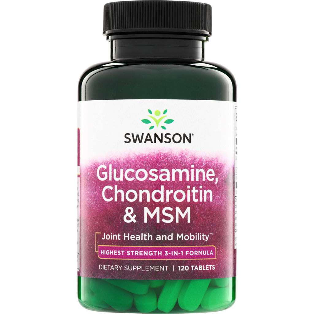 SW1009 | Swanson Glucosamine, Chondroitin & MSM tablets bottle; Joint Health and Mobility; 120 tablets - Thumbnail