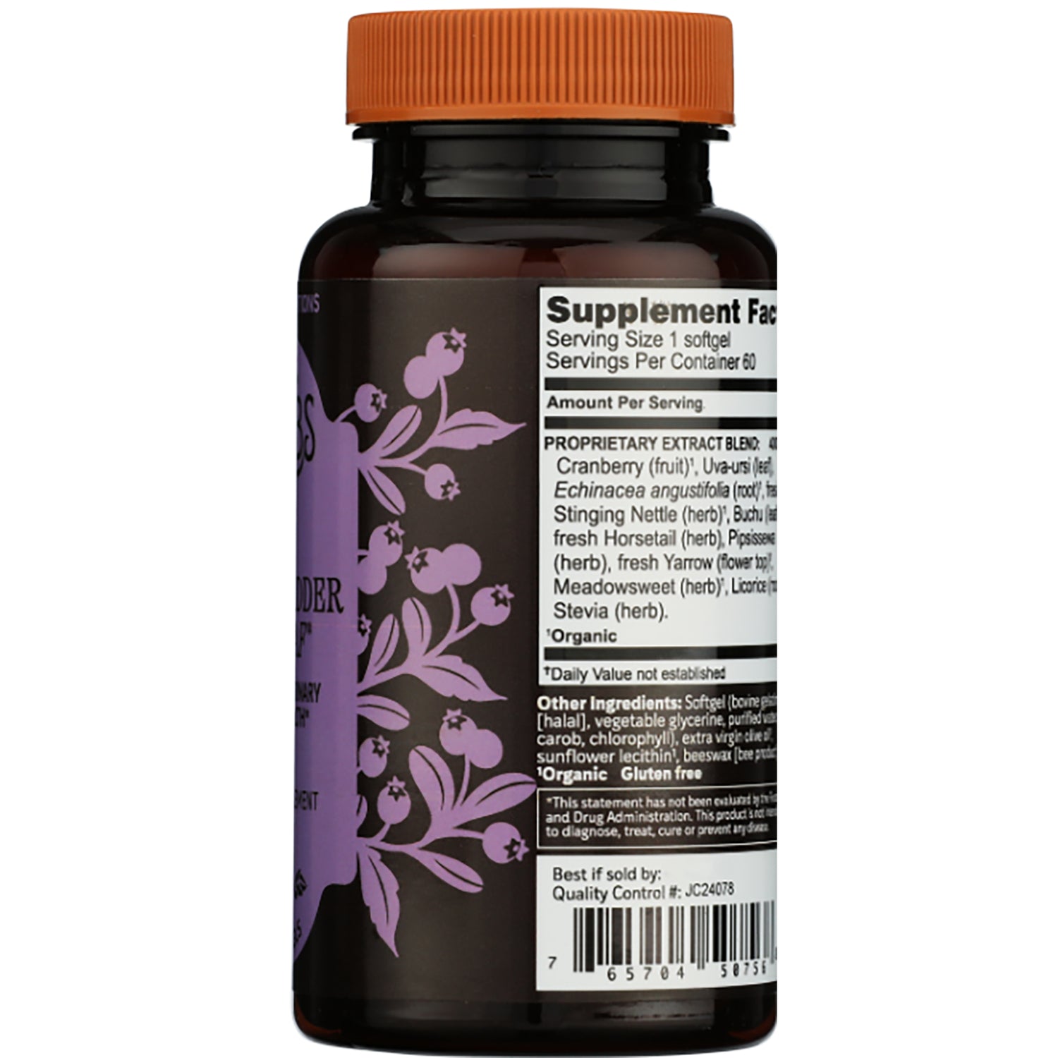 HE114 | Supplement Facts panel showing proprietary extract blend 200 mg, other ingredients, gluten free, manufactured in Santa Fe, NM