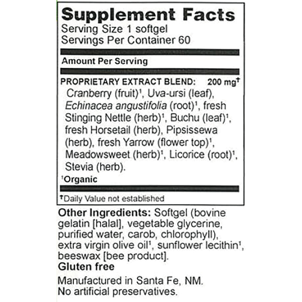 HE114 | Supplement Facts panel showing proprietary extract blend 200 mg, other ingredients, gluten free, manufactured in Santa Fe, NM - Thumbnail