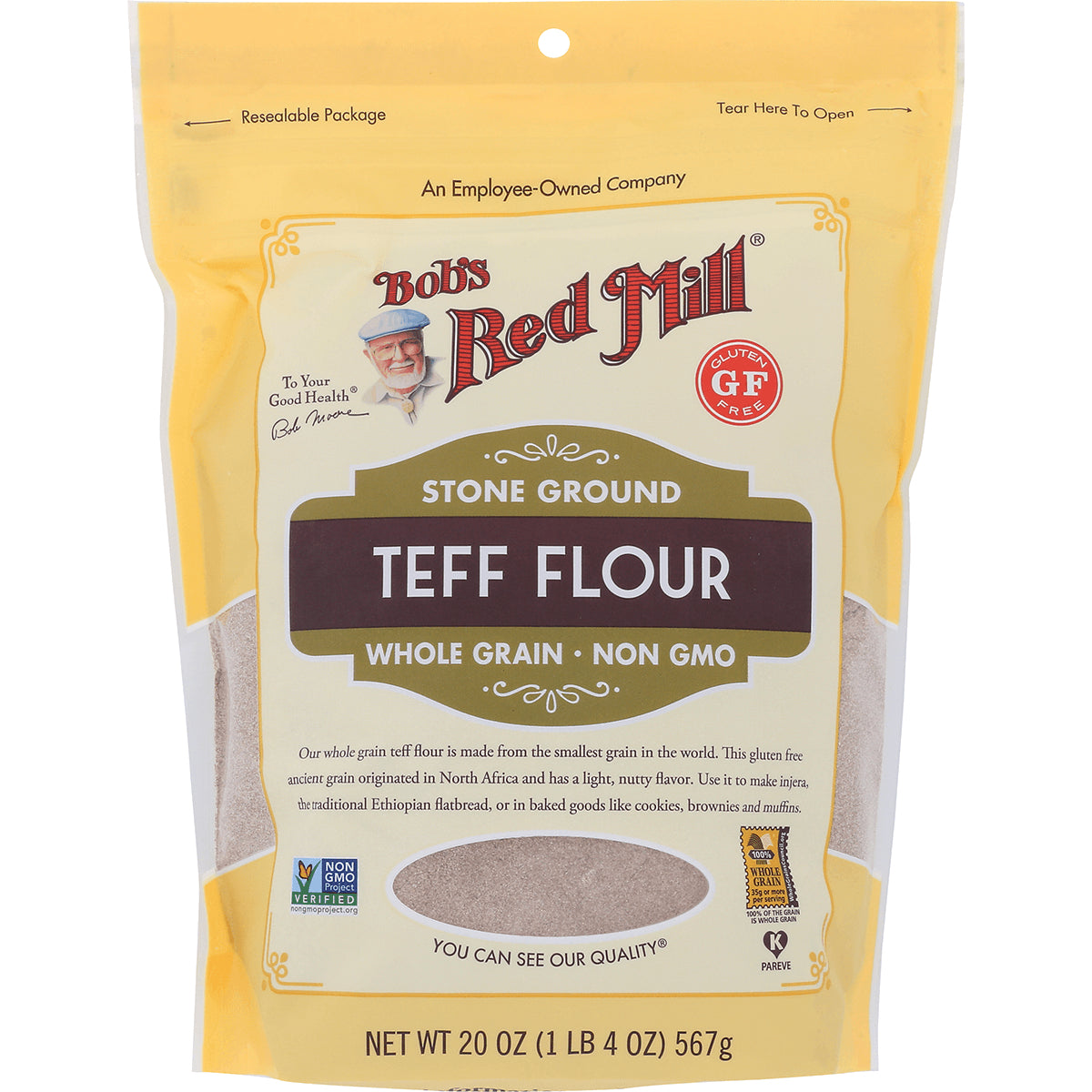 BOB435 | Bob's Red Mill Teff Flour stone ground whole grain non GMO 20 oz front packaging