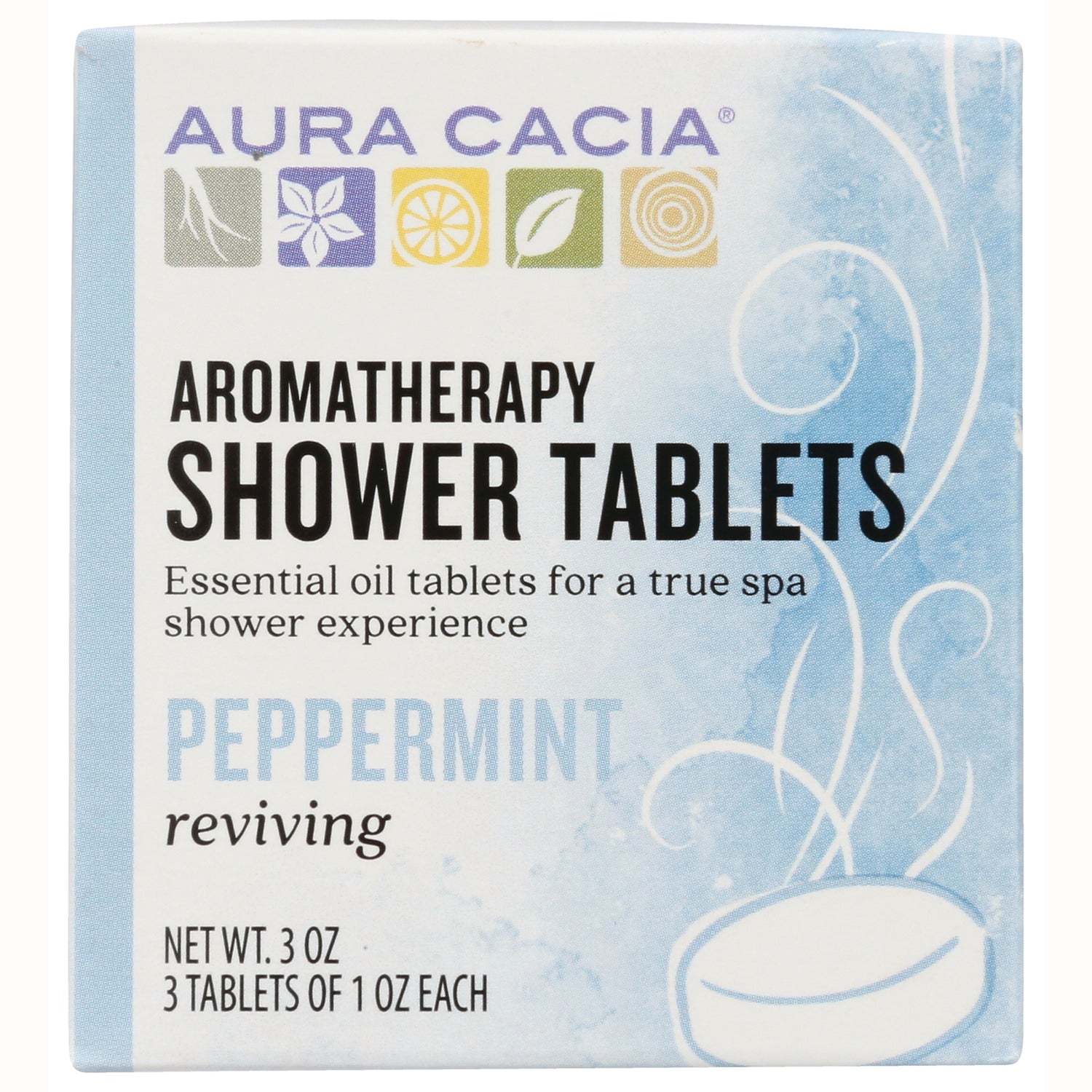 ARC056 | Aura Cacia Aromatherapy Shower Tablets peppermint reviving front packaging