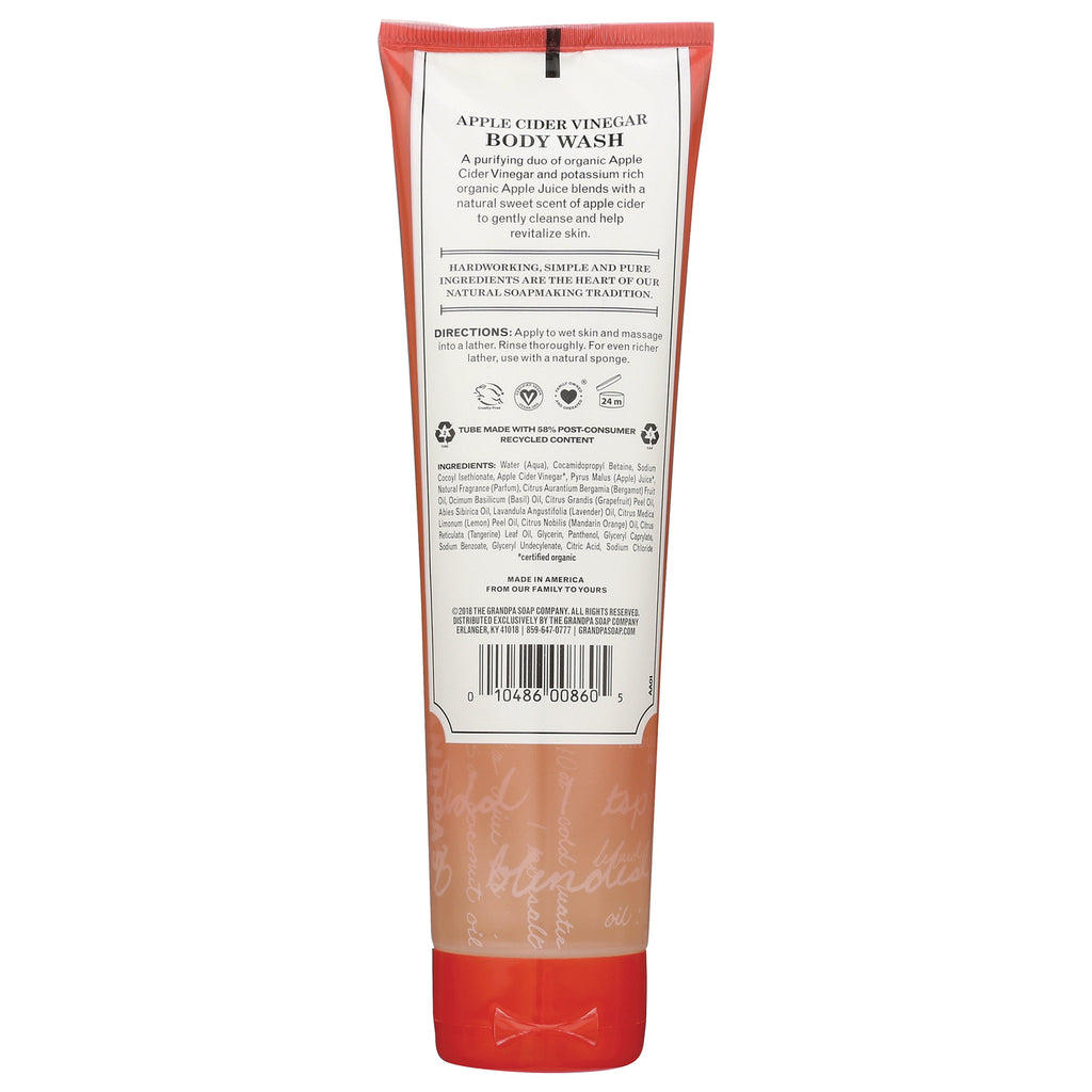 GP034 | Back of apple cider vinegar body wash tube showing ingredients, directions and barcode - Thumbnail