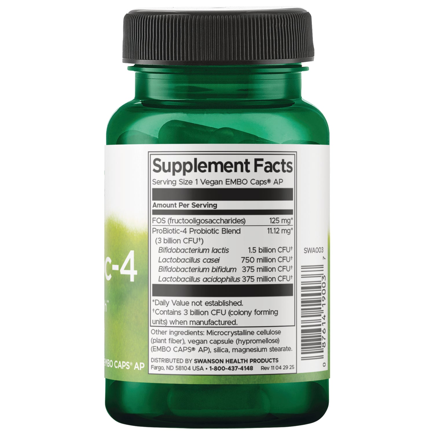 SWA003 | Back label with Supplement Facts