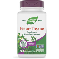 NW079 | Nature's Way Fenu-Thyme dietary supplement bottle labeled 100 vegan capsules