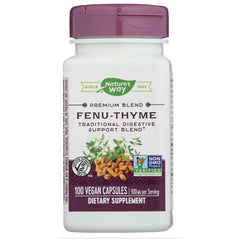 NW079 | Nature's Way Fenu-Thyme dietary supplement bottle labeled 100 vegan capsules