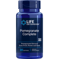 LE379 | Blue supplement bottle labeled LIFE EXTENSION Pomegranate Complete, 30 softgels