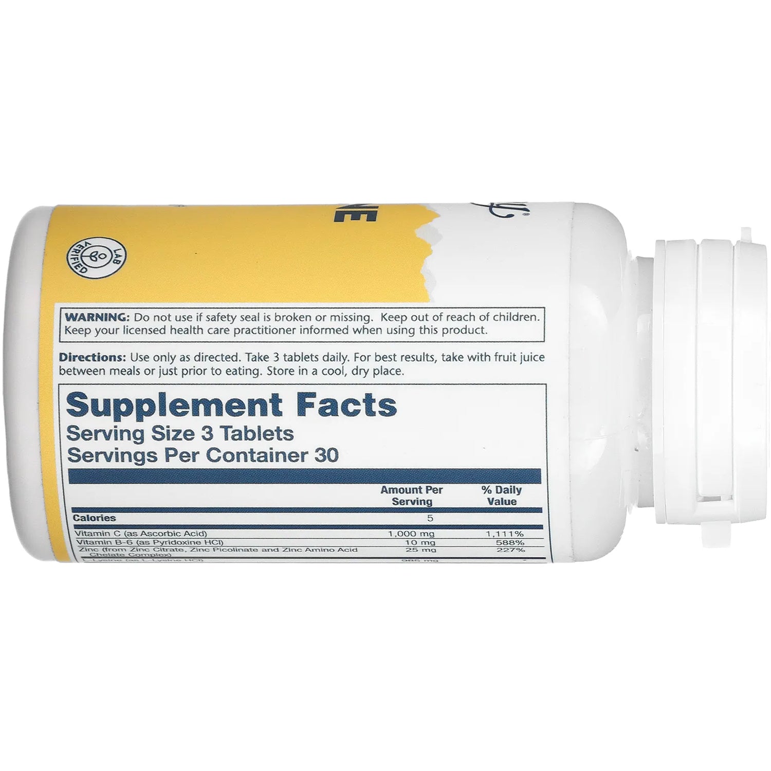 SLR229 | Back label with Supplement Facts, directions, and warning; serving size 3 tablets
