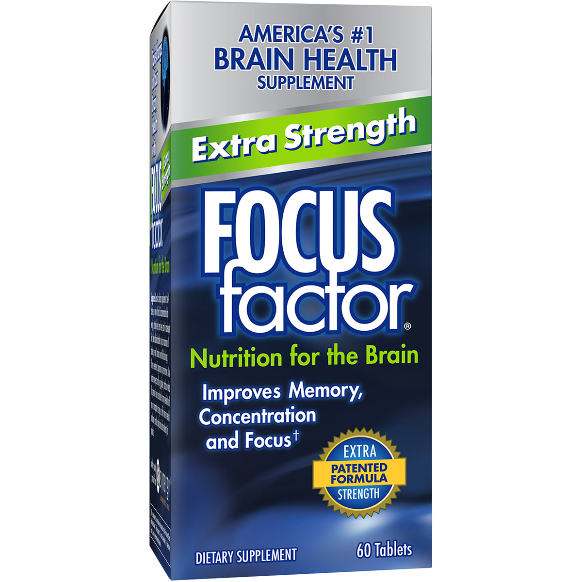 FCL004 | Focus Factor Extra Strength brain supplement box front view, 60 tablets