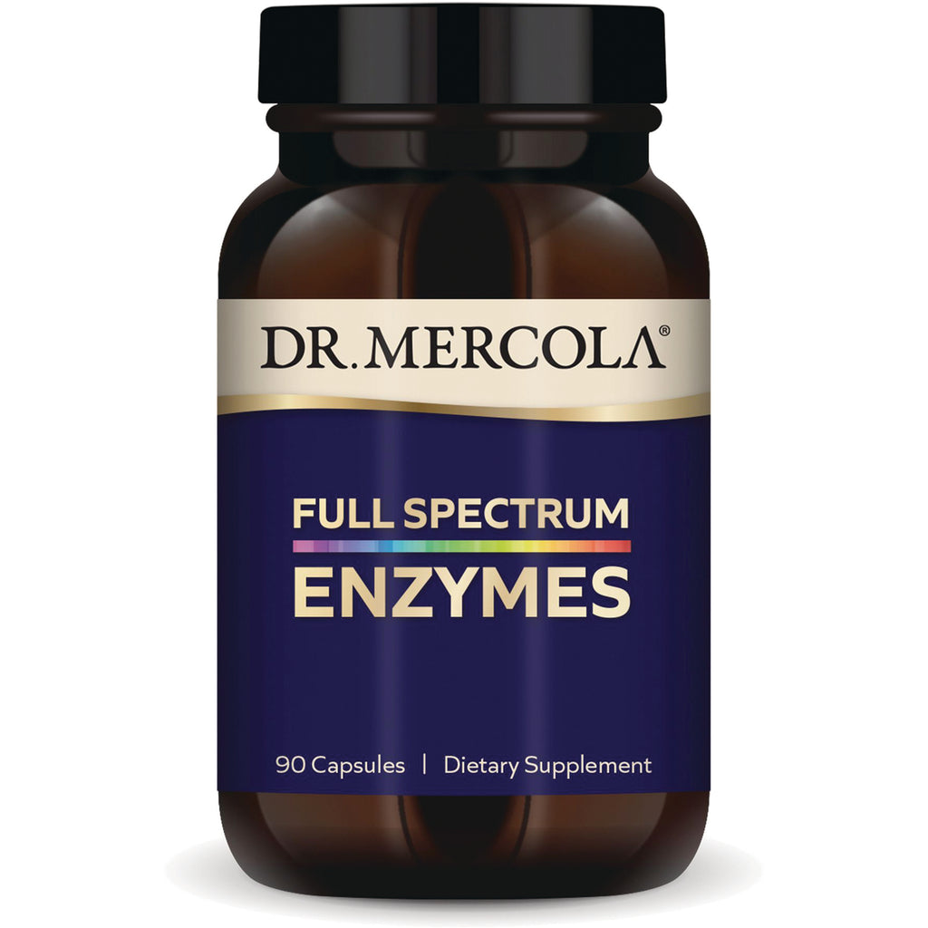 MRC103 | Dr. Mercola Full Spectrum Enzymes bottle front label, 90 capsules dietary supplement - Thumbnail
