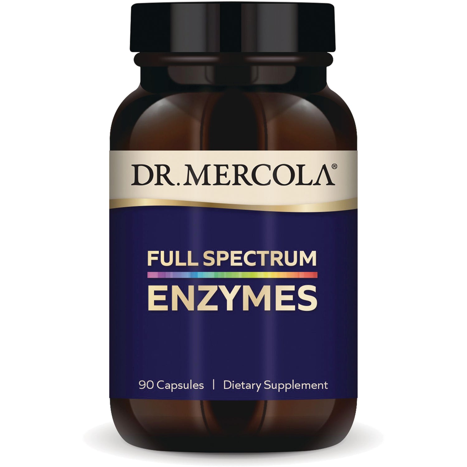 MRC103 | Dr. Mercola Full Spectrum Enzymes bottle front label, 90 capsules dietary supplement