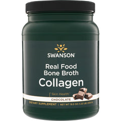 SWU1068 | Swanson Real Food Bone Broth Collagen, Chocolate, dietary supplement powder, 19.5 oz jar front