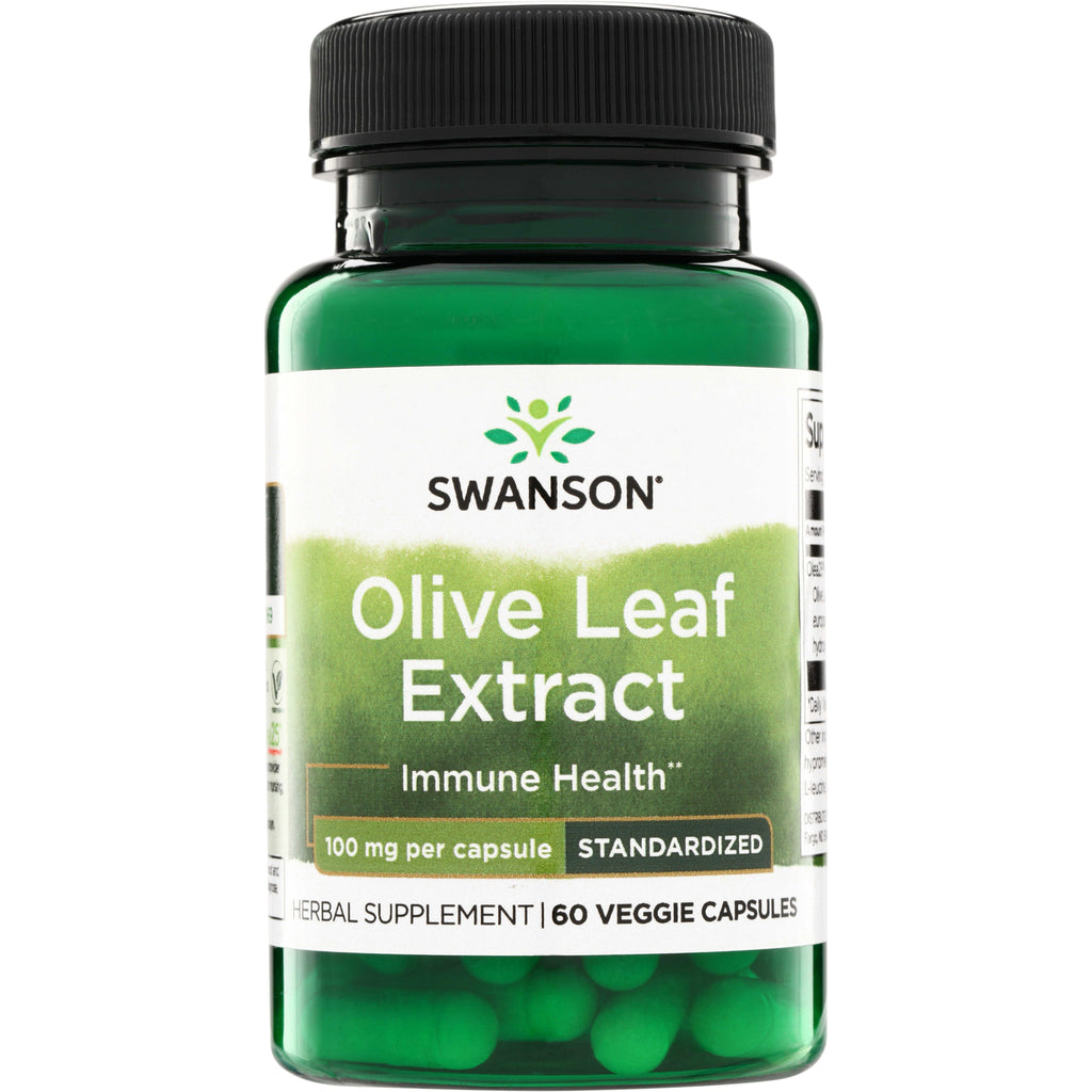 SWH238 | Swanson Olive Leaf Extract supplement bottle, Immune Health, 100 mg per capsule, 60 veggie capsules - Thumbnail