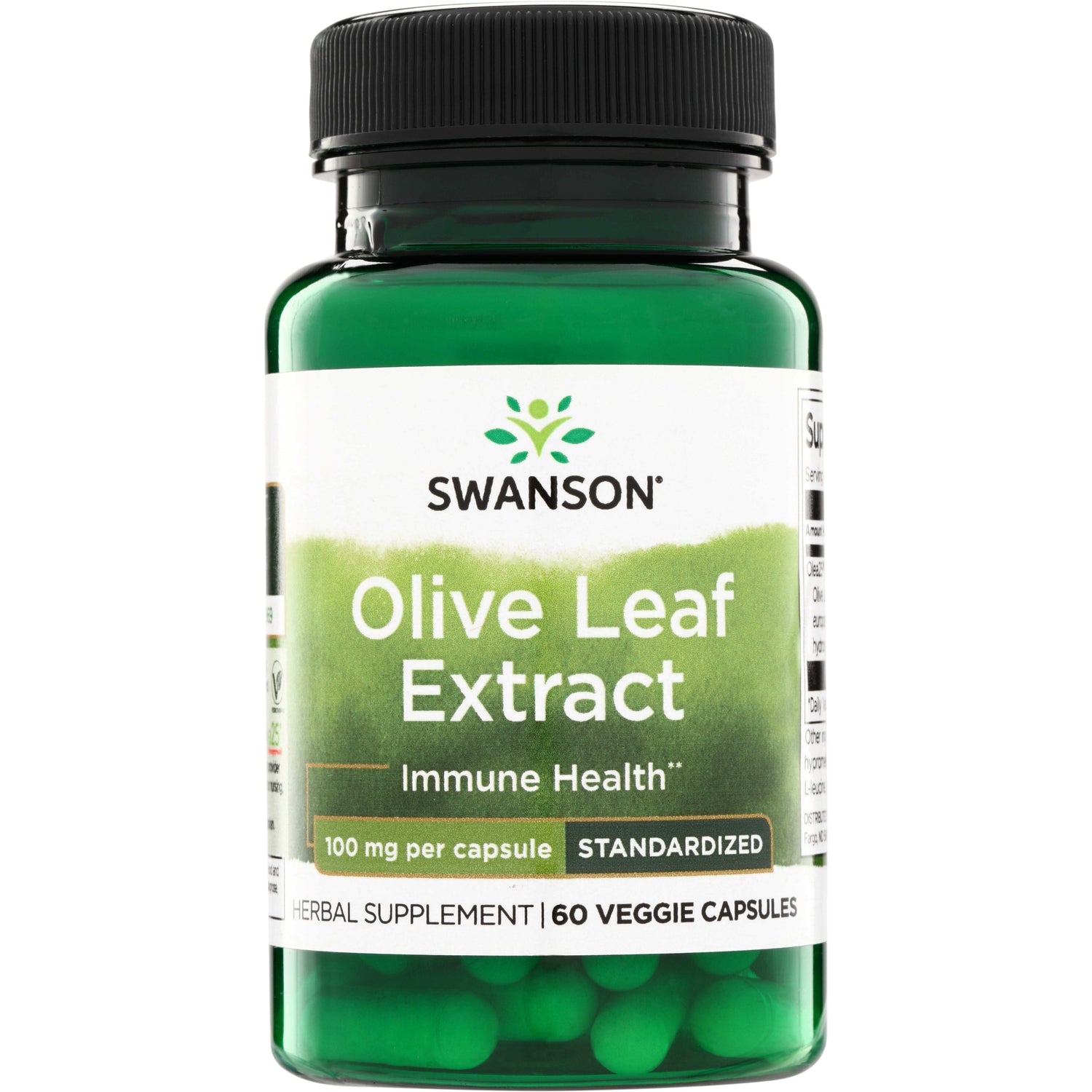 SWH238 | Swanson Olive Leaf Extract supplement bottle, Immune Health, 100 mg per capsule, 60 veggie capsules