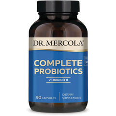 MRC094 | Dr. Mercola Complete Probiotics bottle with blue label reading 70 Billion CFU and 90 capsules, dietary supplement