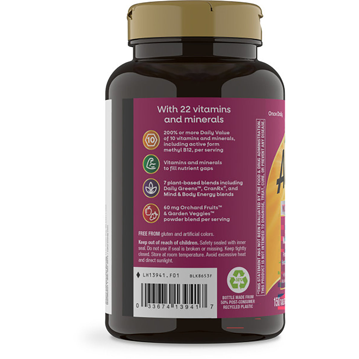 NW1064 | Back label of vitamin and mineral supplement bottle with product details, warnings, and barcode