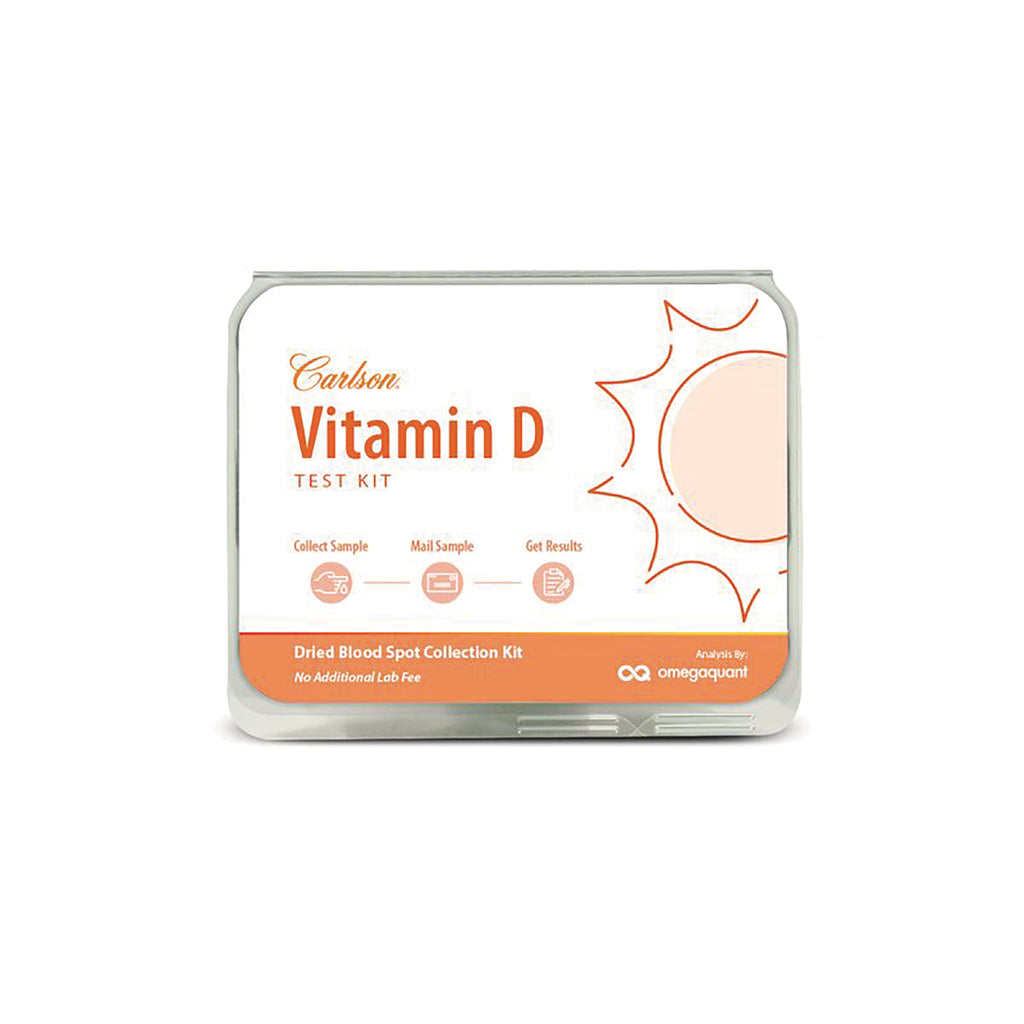 CSN336 | Carlson Vitamin D test kit tin with orange sun graphic and dried blood spot collection label - Thumbnail