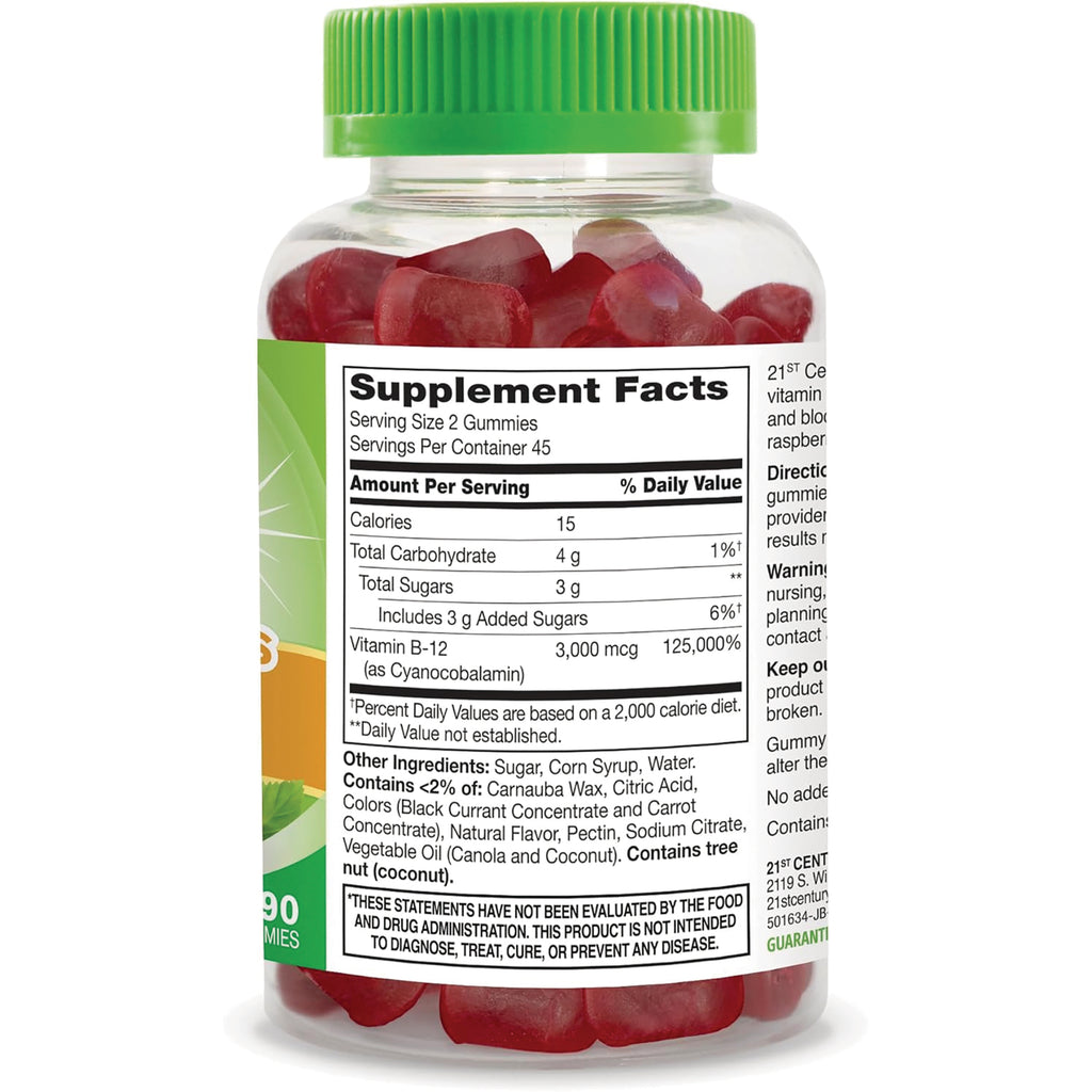 CNT284 | back of gummy bottle showing Supplement Facts label and ingredients, green cap and red gummies - Thumbnail
