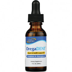 NHS043 | OregaDENT dropper bottle labeled Gum & teeth support Cinnamon & clove power 1 FL OZ
