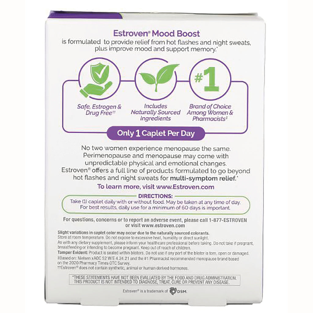 AFB005 | Estroven Mood Boost back panel with benefits icons and directions: Only 1 caplet per day - Thumbnail