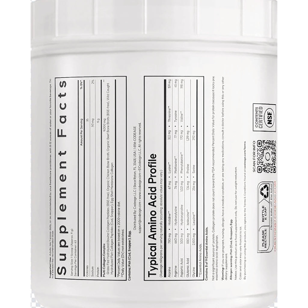 CDG009 | back label of white supplement tub showing Supplement Facts and Typical Amino Acid Profile - Thumbnail