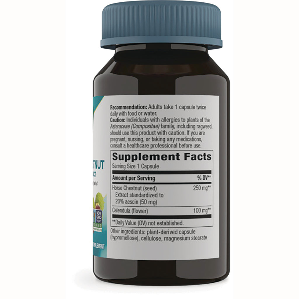 NW527 | Bottle back with Supplement Facts label showing serving size 1 capsule and ingredients including horse chestnut 250 mg - Thumbnail