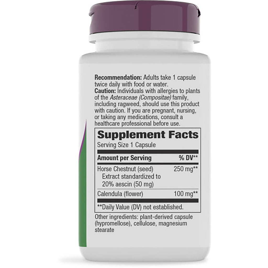 NW527 | Bottle back with Supplement Facts label showing serving size 1 capsule and ingredients including horse chestnut 250 mg - Thumbnail