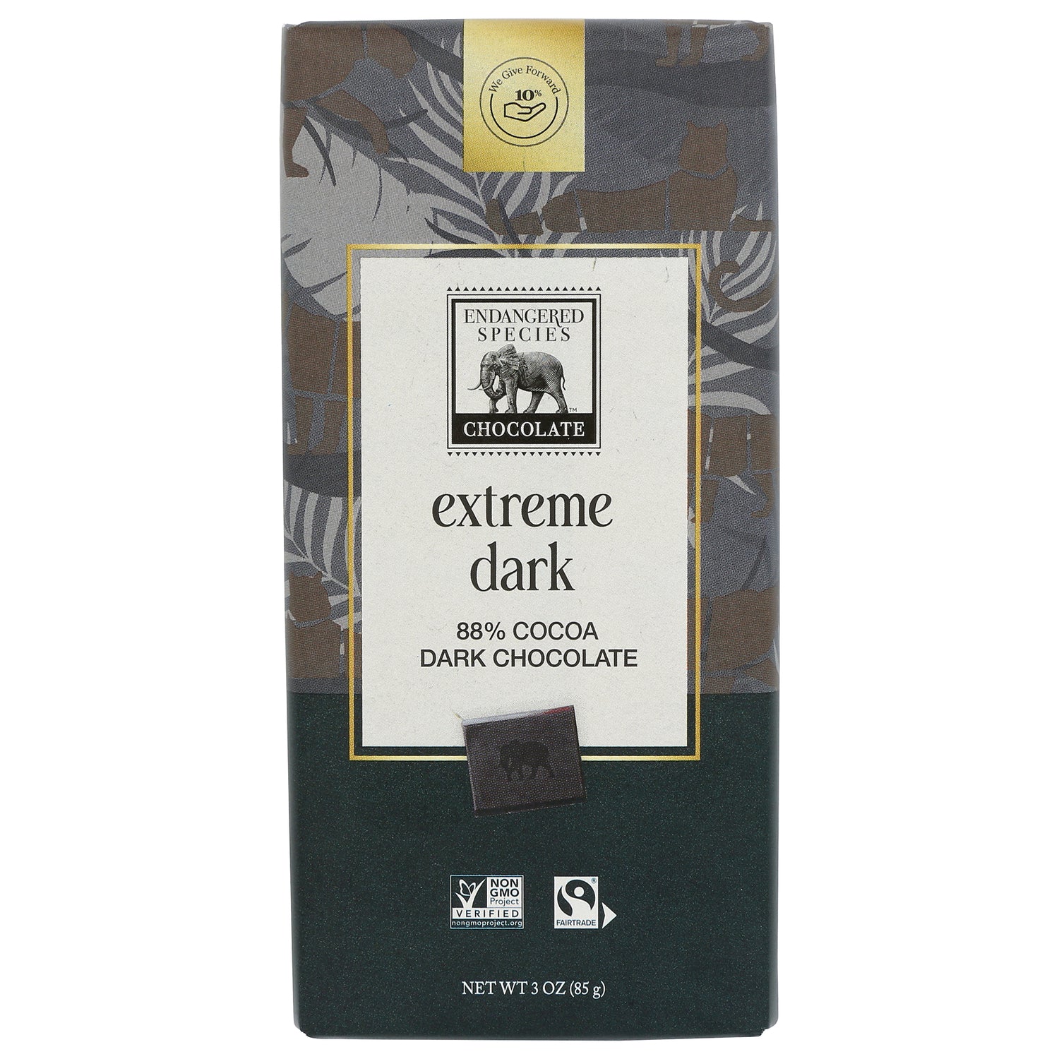 EES001 | Endangered Species extreme dark chocolate bar 88% cocoa front packaging