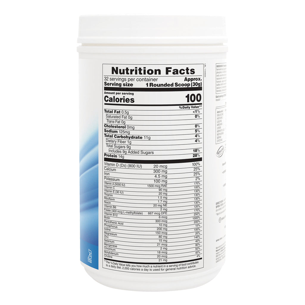 NTP090 | Nutrition Facts panel on back of white supplement tub showing calories, serving size, vitamins and minerals - Thumbnail