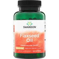 SWE001 | Swanson Flaxseed Oil bottle, 100 softgels; Cardiovascular Health; made with organic flaxseed oil