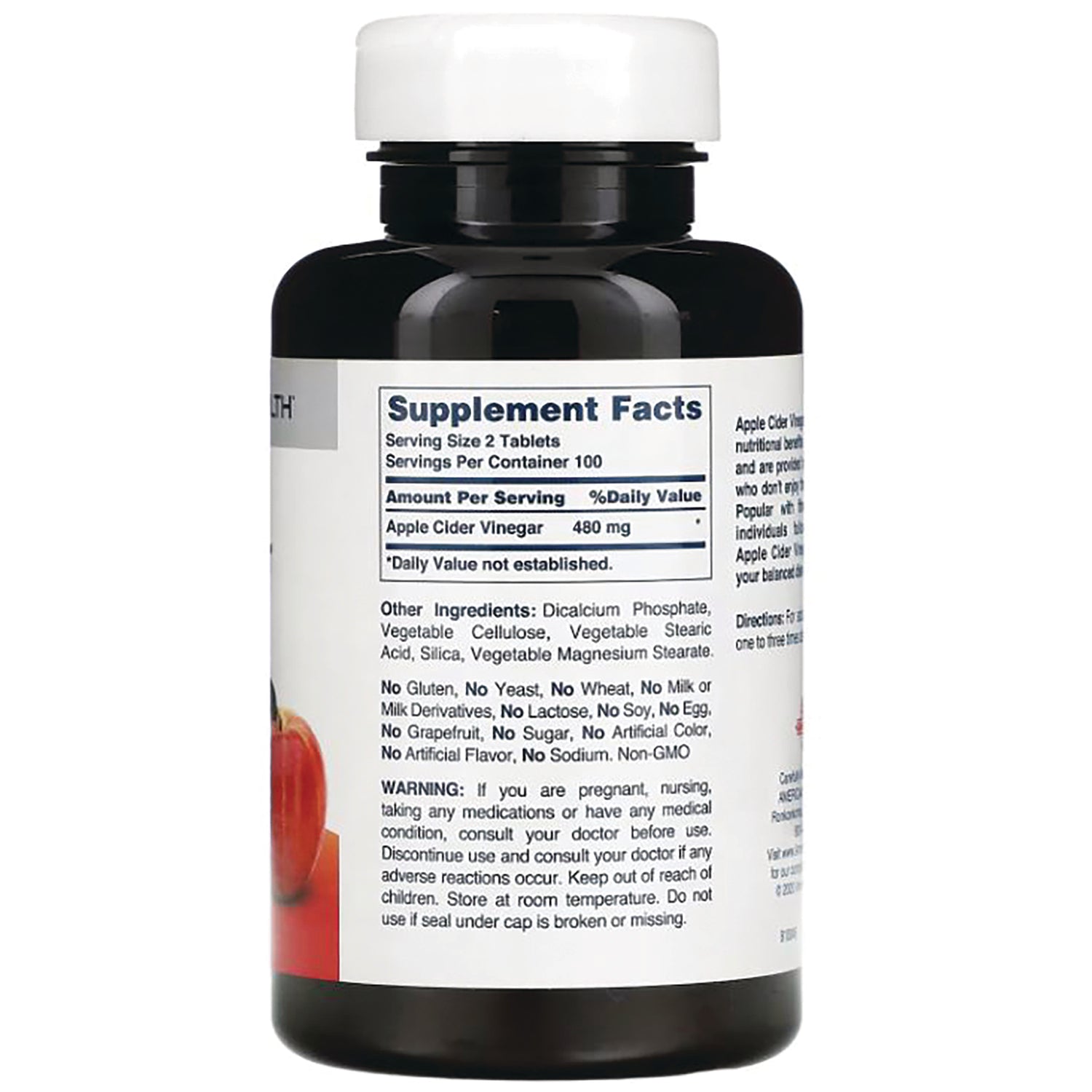AM106 | Back label with Supplement Facts for Apple Cider Vinegar tablets
