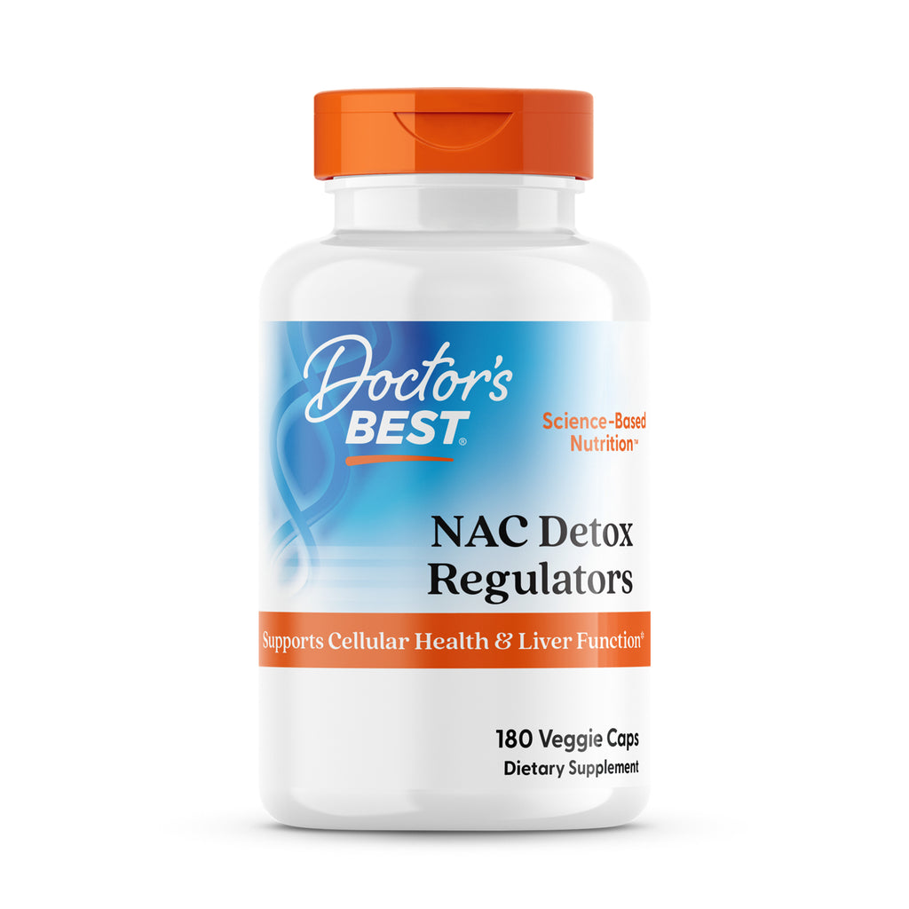 DB268 | Doctor's Best NAC Detox Regulators bottle front showing label and orange cap, 180 Veggie Caps - Thumbnail