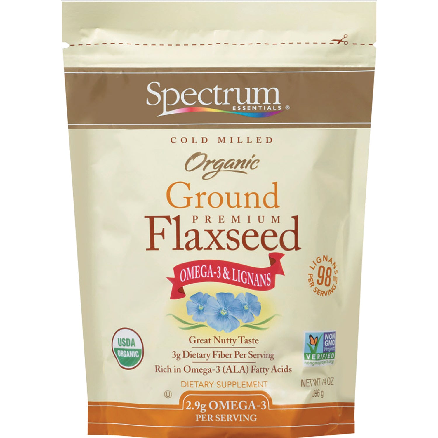 SP074 | Spectrum Essentials Organic Ground Premium Flaxseed, omega-3 & lignans, 14 oz pouch