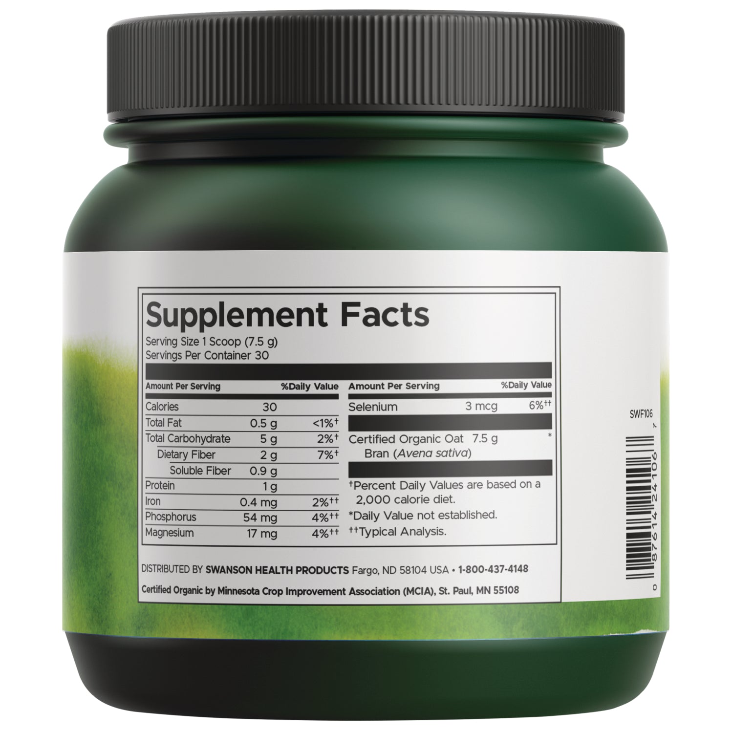 SWF106 | Back label with supplement facts and serving information